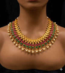 Jadau Double Leaf Necklace in Gold Polish - KN00590