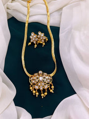 Flower White Stone Jadav Kundan Necklace with Earring - KN0047