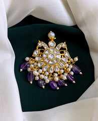 Double Head White Peacock pendent in Kundan - KP0060