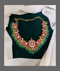 Peacock Necklace with Flower Pendent in Kundan - KN00193