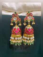 Jadau Pink Peacock Jhumkis - KE00233