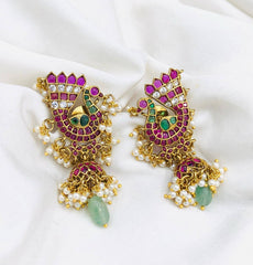 Kempu Jhumki With Guttipusalu - NE00324