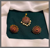 Flower Nakshi Pendent With Earrings - NP0063