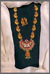 Peacock Haram with Chandbali and Lakshmi Pendant in Kundan -KH00306