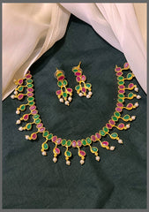 Ruby and Emerald Stone Necklace in Nakshi - NN00565