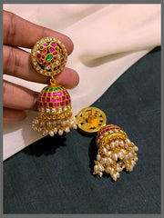 Peacock Kundan Jhumki With Rice Pearls - KE00520