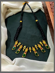 Beautiful Lakshmi with Mango Nakshi Pendant Necklace in Black dori - BD00117