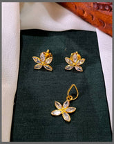 Stone Flower Pendant With Earring - NP0082