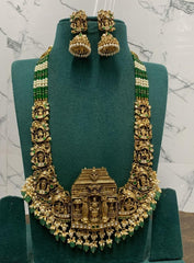 Antique Polish Jadau Lakshmi Haram With beads - PB00575