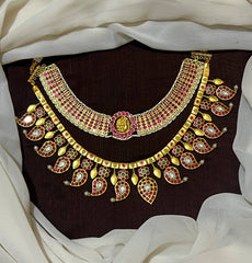 Double Layer Jadau Mango Neckalce With Lakshmi Necklace- KN00102