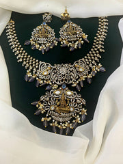 Elegant Lord Lakshmi in Victorian Necklace with Amethyst beads -VN0030