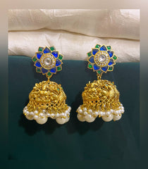 Beautiful Blue and Green Flower jimmiki in Kundan - KE00149