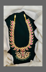 White pink Jadau Mango Haram with detachable pendant - KH00146
