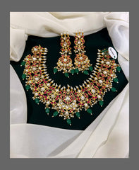 Chandbali with peacock Necklace in Kundan - KN00197