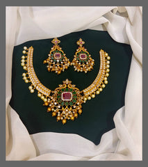 Beautiful Peacock Necklace With pearls In Nakshi - NN00358