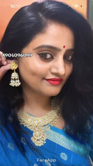 Jadau White Kundan Necklace with Rice Pearls - KN00182