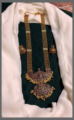 Golden Beads Haram with Antique Pendant - PB00275