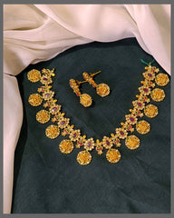 Small Lakshmi Pendants Necklace with White stone in Nakshi - NN00577