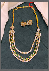 Trible Layer White Stone Necklace In Nakshi - NN00587