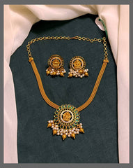Emerald Lakshmi Pendant Necklace in Nakshi - NN00602