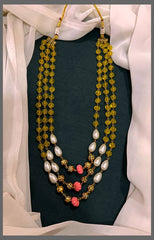 3 Layer pearl Haram with white Gold and Pink Beads - PB00404