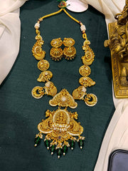 Beautiful White Stone Lakshmi Pendant with Peacock Necklace in Nakshi - NN00658