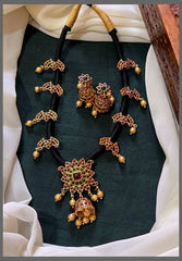 Multi Flower Pendant and side Pendants Necklace in Black dori - BD0090