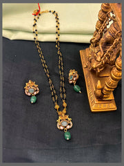 Lord Ganesh Pendant with Black Beads Haram - BD00127