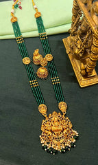 4 Layer Green Pearl Haram with Lakshmi Pendant in Nakshi - PB00529