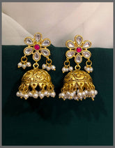 Flower Stud Jadau Jhumki Back Screw - KE00108