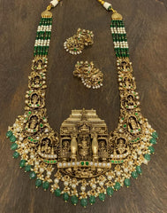 Antique Polish Jadau Lakshmi Haram With beads - PB00575