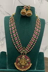 High Quality Temple Haram with Round Lakshmi Devi Pendant - KH00436