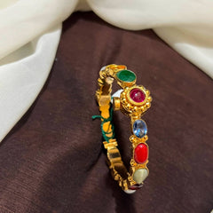 Silver Replica Navaratna bangle With Screw - BG00693