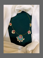 Small Blue Chand bail Necklace in Kundan - KN00215