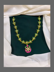 Jadau Emerald Necklace with Moon Pendant - KN00254