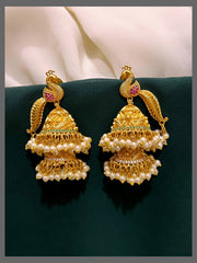 Beautiful Peacock Double Jhumki In Nakshi - NE00365