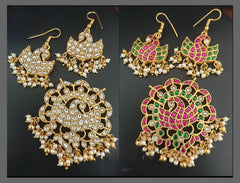 Double side Peacock Pendent and earring in Kundan - KP00156