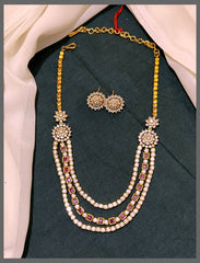 Trible Layer White Stone Necklace In Nakshi - NN00587