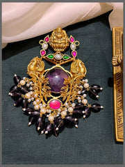 Fusion Peacock and Lakshmi Pendant in Kundan - KP00180