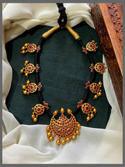 ChandBali Pendant with Small Bottu Pendant Necklace in Black dori - BD00119