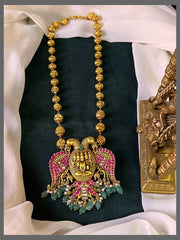 Ruby Gandaberunda Kundan Pendant with Gold Pearl Haram - PB00482
