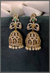 White Stone antique Jhumki Earring in Victorian - VE00221