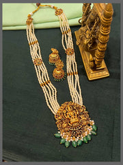 5 Layer White Pearl Haram with Lakshmi Pendant in Nakshi - PB00530