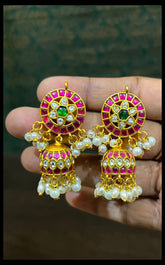 Jadau Bottu Jhumki With Back Screw - KE00564
