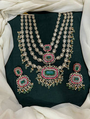 Victorian Mozonite Layer Haram With Emerald Stone And Jadau- VH0059