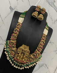 Antique Polish Jadau Lakshmi Haram With beads - PB00575