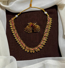Cute Small Necklace with Pota Stone and Jhumki - NN00992