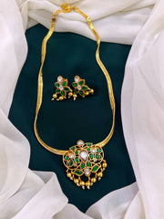 Emerald Jadav Kundan Necklace with Earring - KN0041
