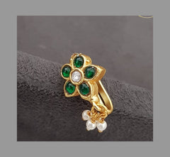 Emerald Flower Nose Ring in Kundan - NR005