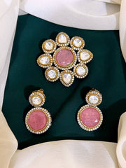 Rose pink Stone pendent in Kundan - KP0092